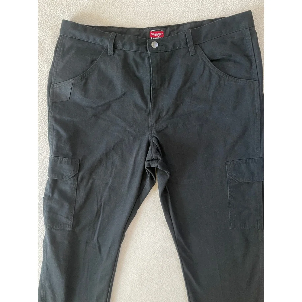 Wrangler Mens 38x30 Workwear Cargo Pants Black Cotton Blend Utility Service